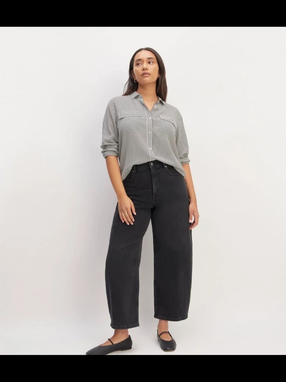 Everlane 100% Silk Utility Shirt Washable Black And White Striped